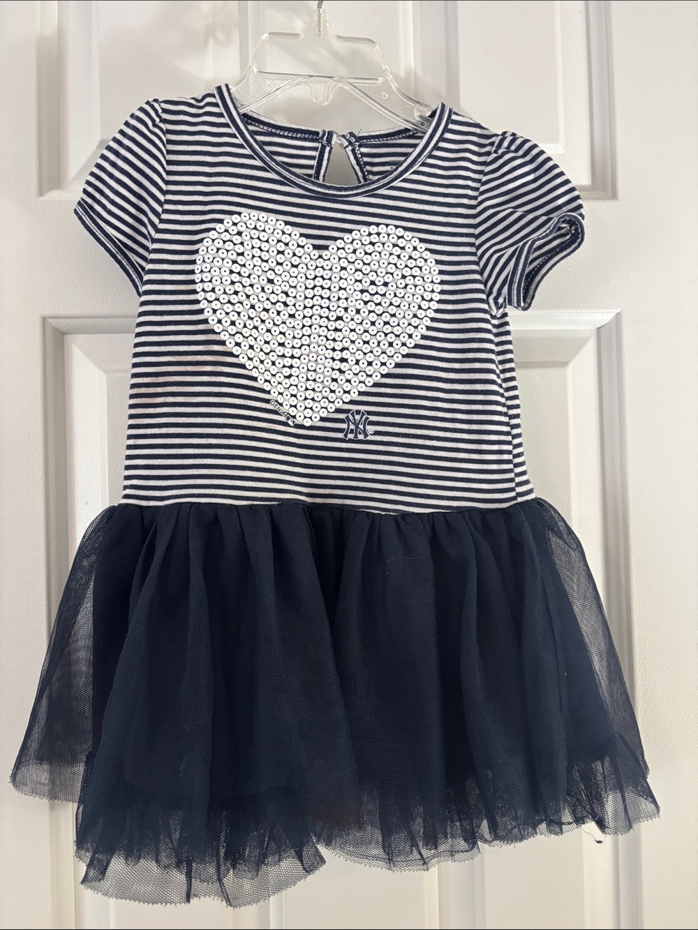 New York Yankees Navy Striped Sequin Heart Tulle Dress for Girls